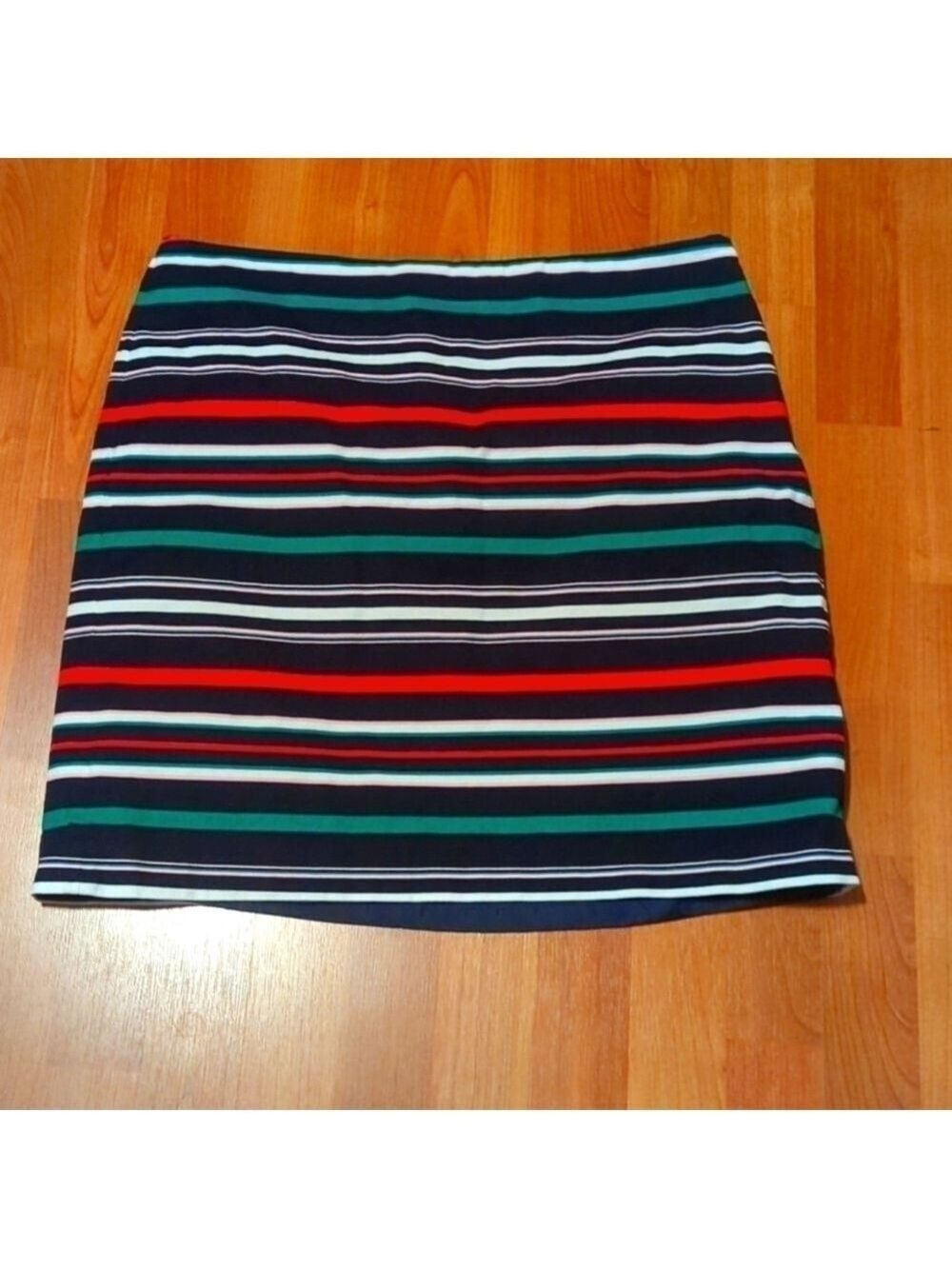 Talbots Petite Skirt Navy Blue Pink Green Stripes Size 14
